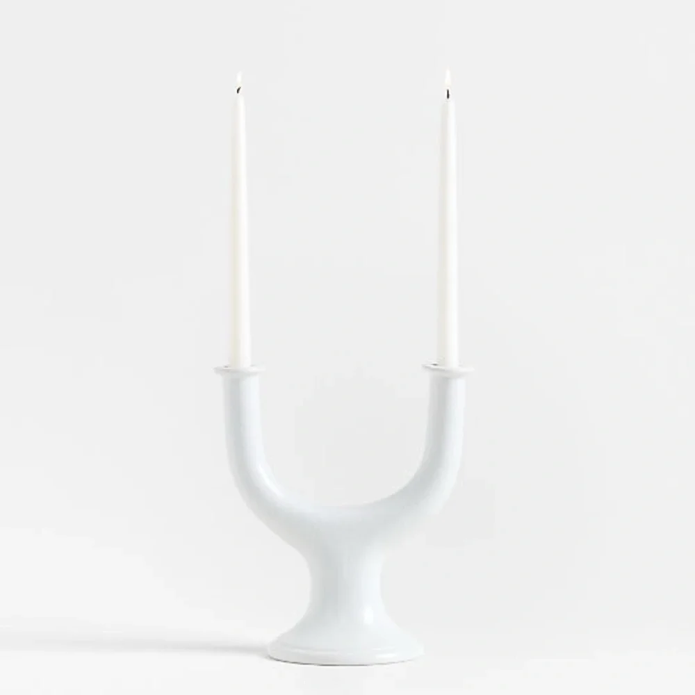 New! 🇮🇹✨🕯️Crate&Barrel White Ceramic Dual Candle Holder